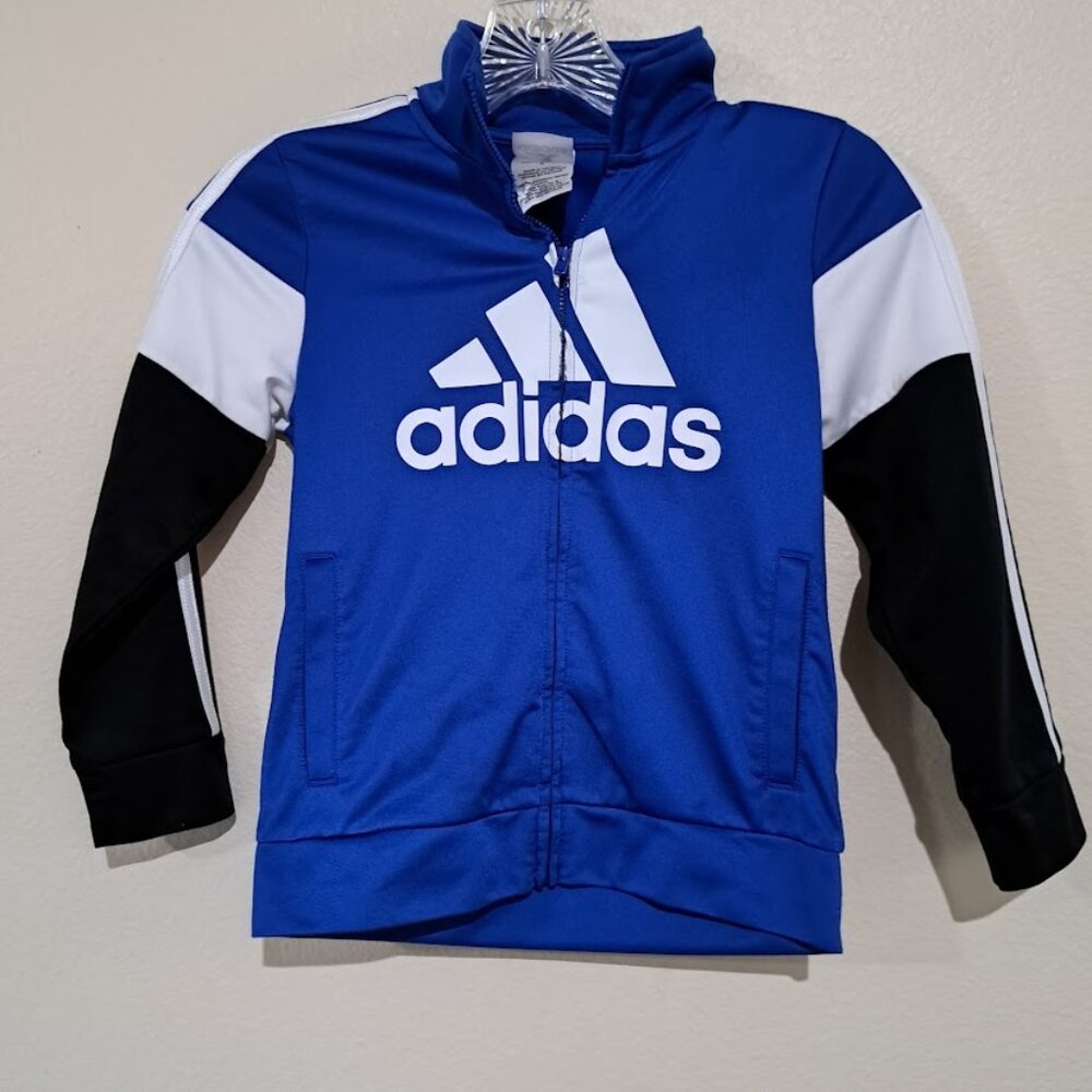 Adidas Full zip Youth Size 6 Track‎ jacket hoodie Blue white and black
